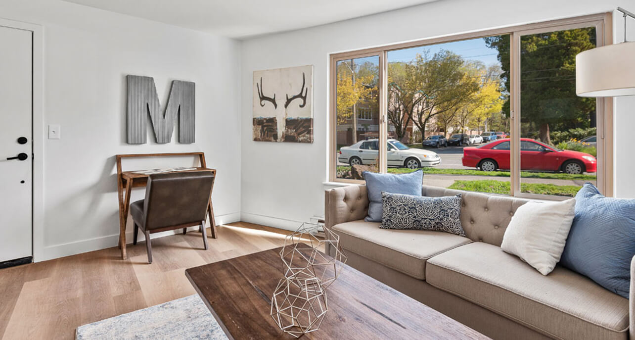 living room interior with Magnolia, Seattle views